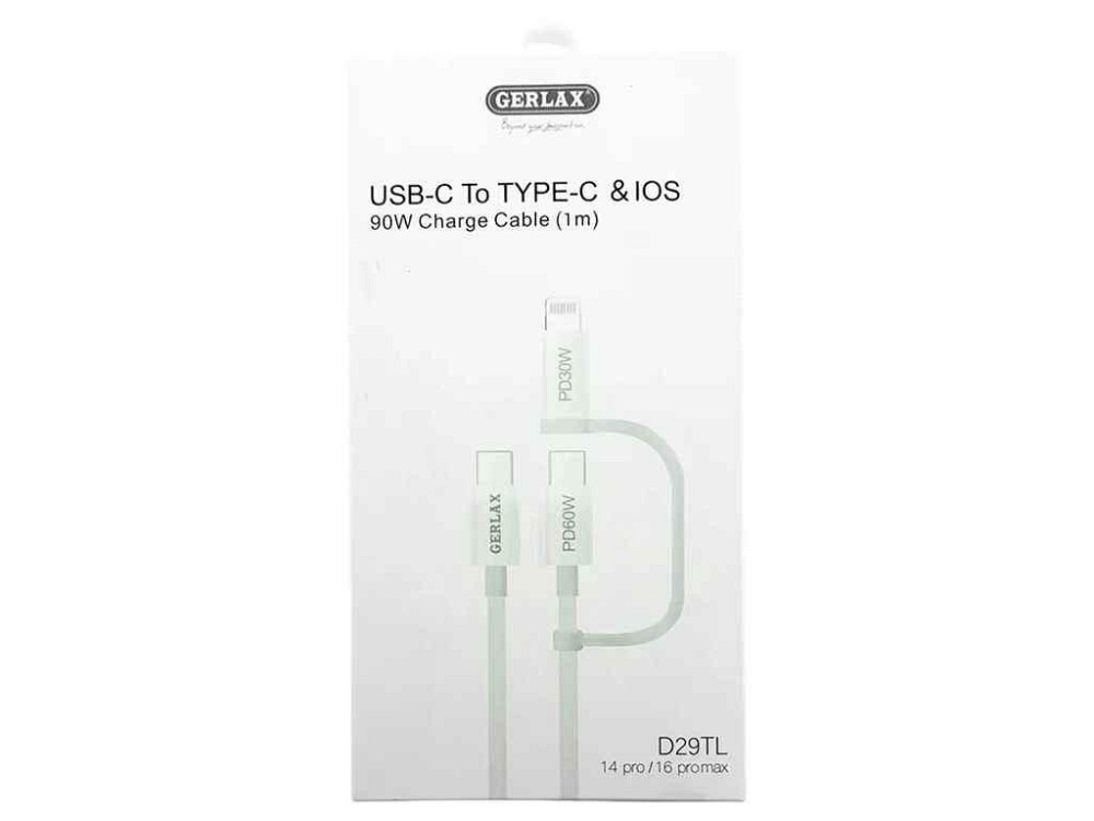 Кабель Type-C - Type-C D29TL 90W адаптер lighting тканинний білий 1м ТМ GERLAX Київ - фото 1