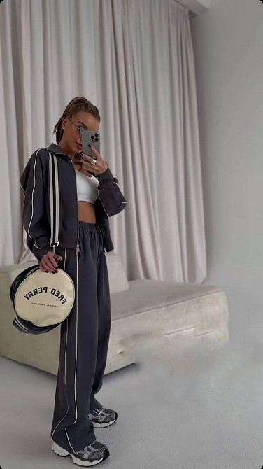 Женский прогулочный костюм двойка: кофта и брюки с кантом двунить Графит, 42/44 Одесса - изображение 2