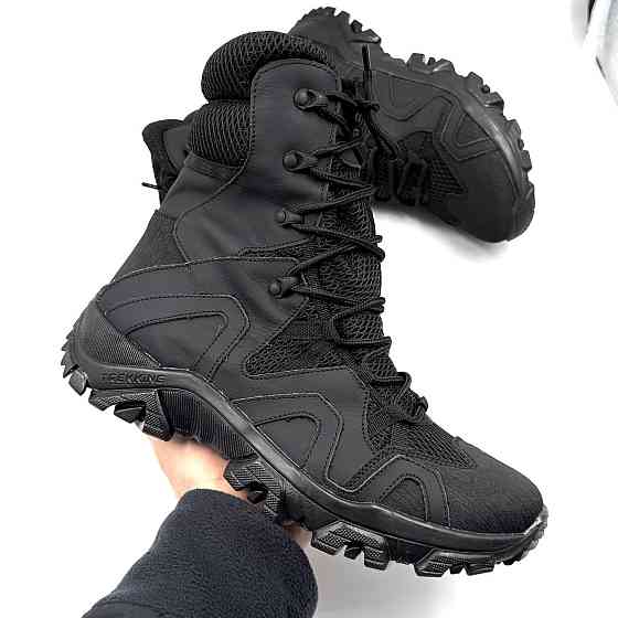 Тактичні літні берці чоловічі чорні з натуральної шкіри CRAZY HORSE для військових та туризму Львів