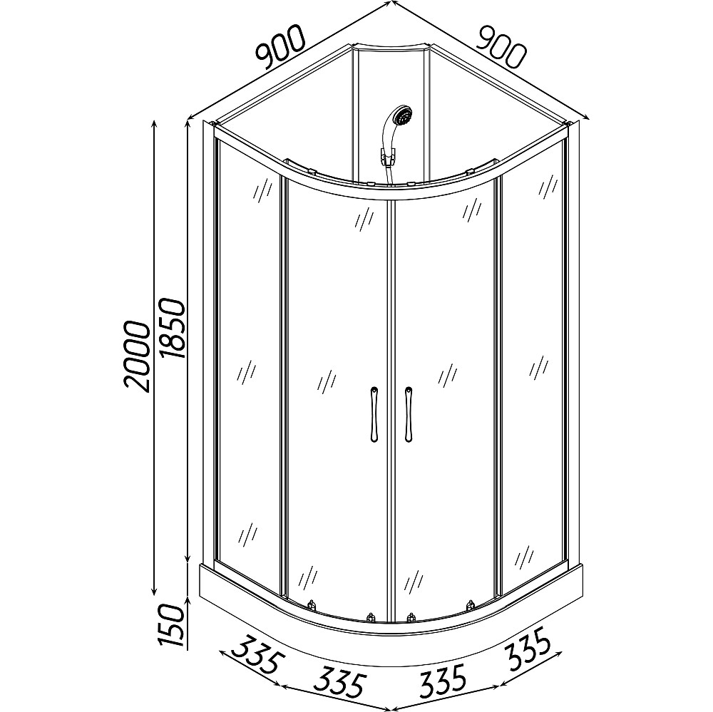 Душовий бокс півкруглий без даху DABIE L90MMS BRAVO (3уп.) Київ - фото 2