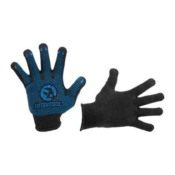 Трикотажная, синие ПВХ точки, 70% хлопок / 30% полиэстер, 10