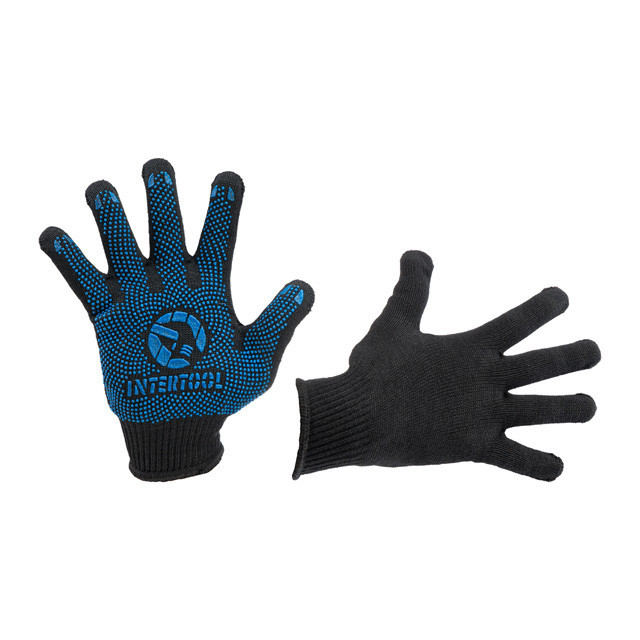 Рукавичка трикотажна, сині ПВХ крапки, 70% бавовна / 30% поліестер, 10", клас в’язки 10, чорна, 68 г INTERTOOL SP-0132 Київ - фото 1