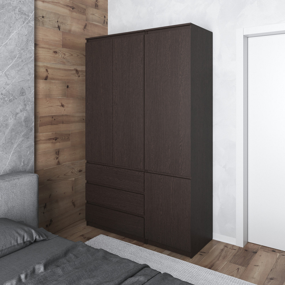 Шафа для одягу VAYS в спальню з 3 шухлядами, штангою та полицями, без ручок R9+R22 Венге Темний Львів - фото 1