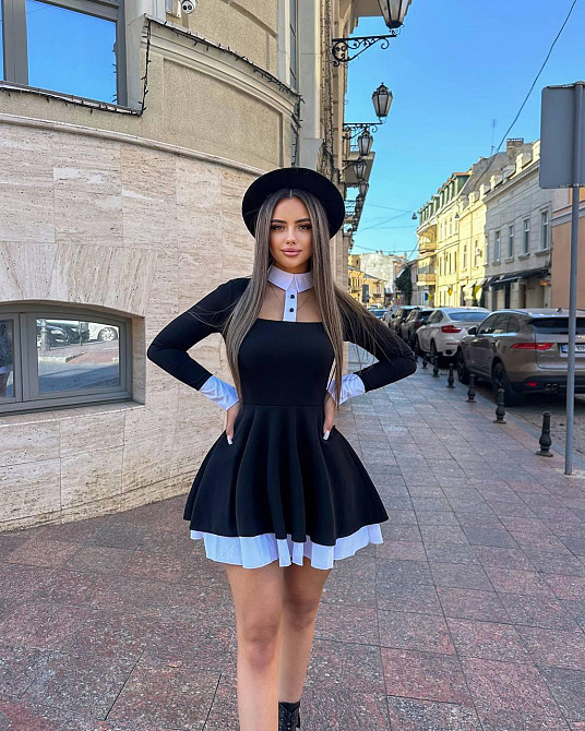 Женское платье в школьном стиле с двойной пышной юбочкой крепдайвинг + коттон Одесса - изображение 5