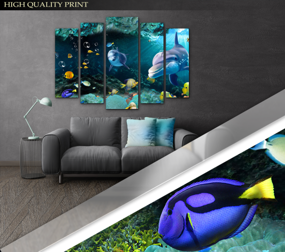 Модульна картина в дитячу Дельфіни в Морі Art-453_5 ( 80х118см ) Київ