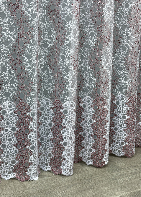 Тюль органза с вышивкой и люрексом цвет бордовый с белым 1687т Киев - изображение 6