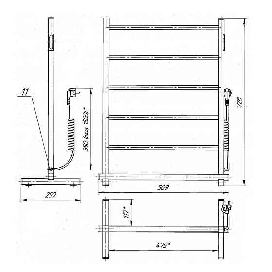 Електричний полотенцесушитель Laris Фелічія ЧК6 500Х700 білий Київ