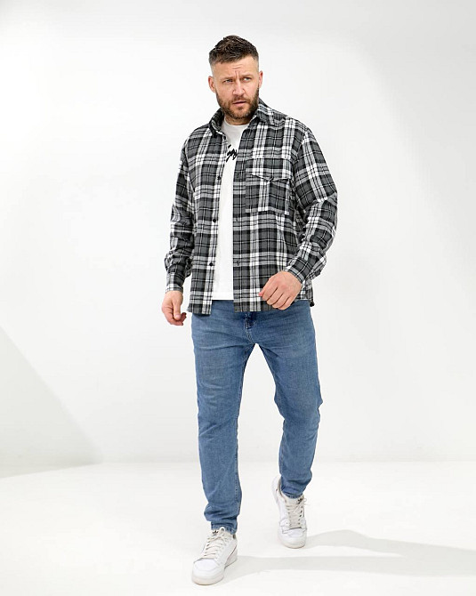 Чоловіча повсякденна картата сорочка турецький котон фланель Чорний, 54/56 Одеса - фото 2