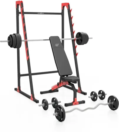 Тренажер Marbo Спорт Zestaw Mh8_155kg_Kier_G Лавка Dwustronna + Stojaki Wielopoziomowe Gryfów I Obciążeń Gumowanych Київ