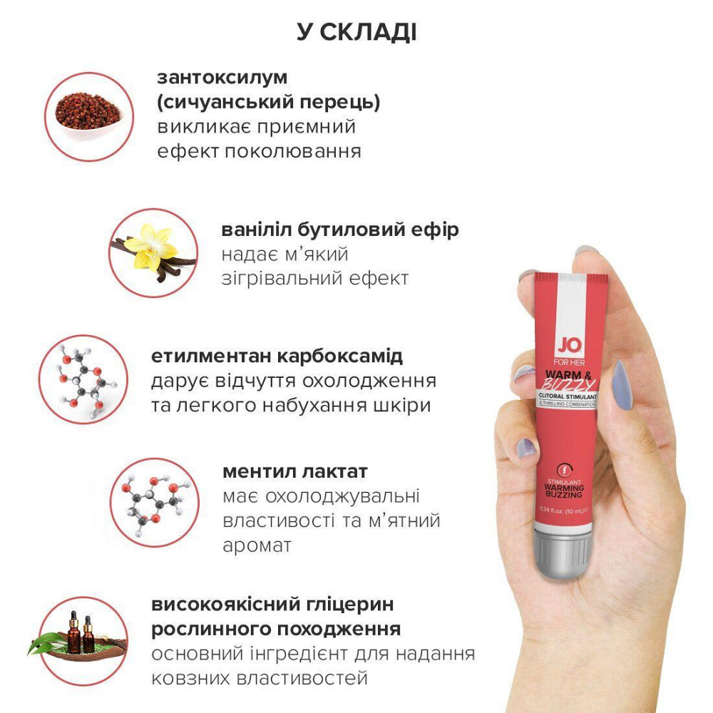 Возбуждающий гель для клитора JO WARM & BUZZY (10 мл) с эффектом жидкого вибратора Sex Aura Киев - изображение 3