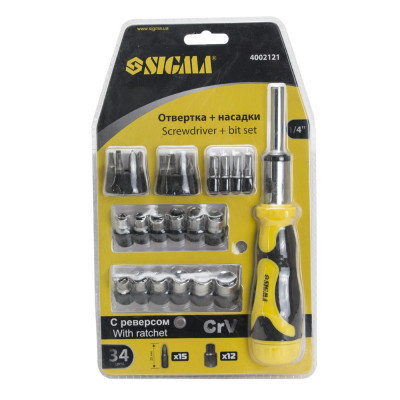 Отвертка Sigma с реверсом + насадки торцевые 1/4” 27шт CrV (4002121) Винница - изображение 8