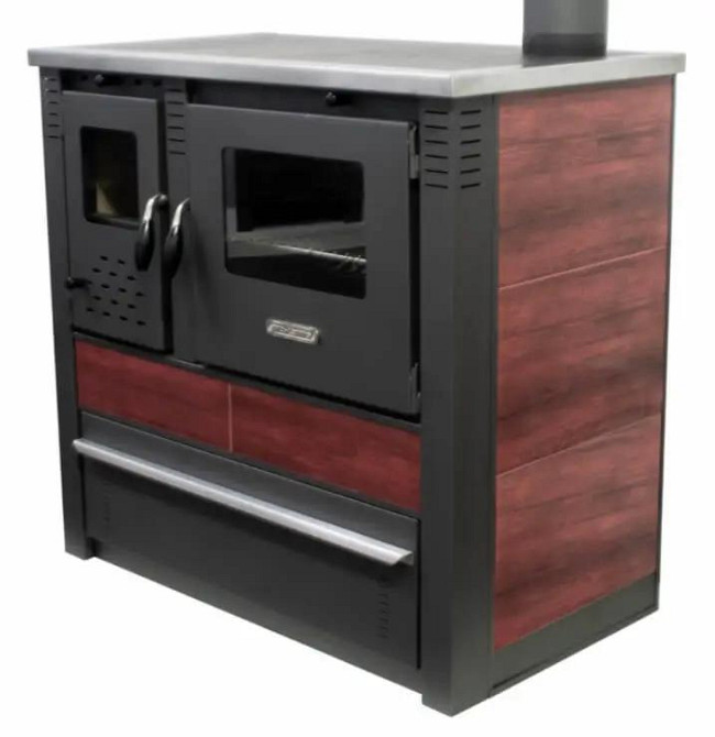 Піч-кухня на дровах Pro-Thermo Panonia червона з духовкою та варильною поверхнею 10 кВт до 80 м2 опалювально-варильна піч Сербія Тернопіль - фото 1