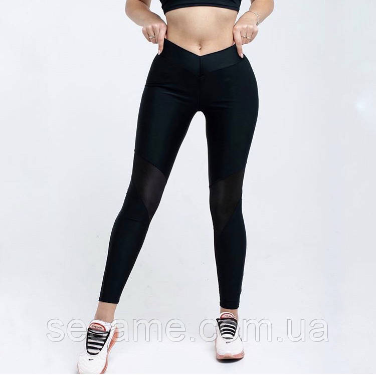 Лосини для йоги чорні із сіткою Харків - фото 1