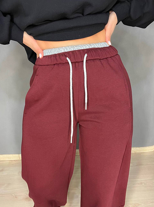 Штани жіночі A-N 25061 спортивні широкі Baggy з кишенями та шнурком трикотажні бордові, бордовий, XL Київ - фото 7