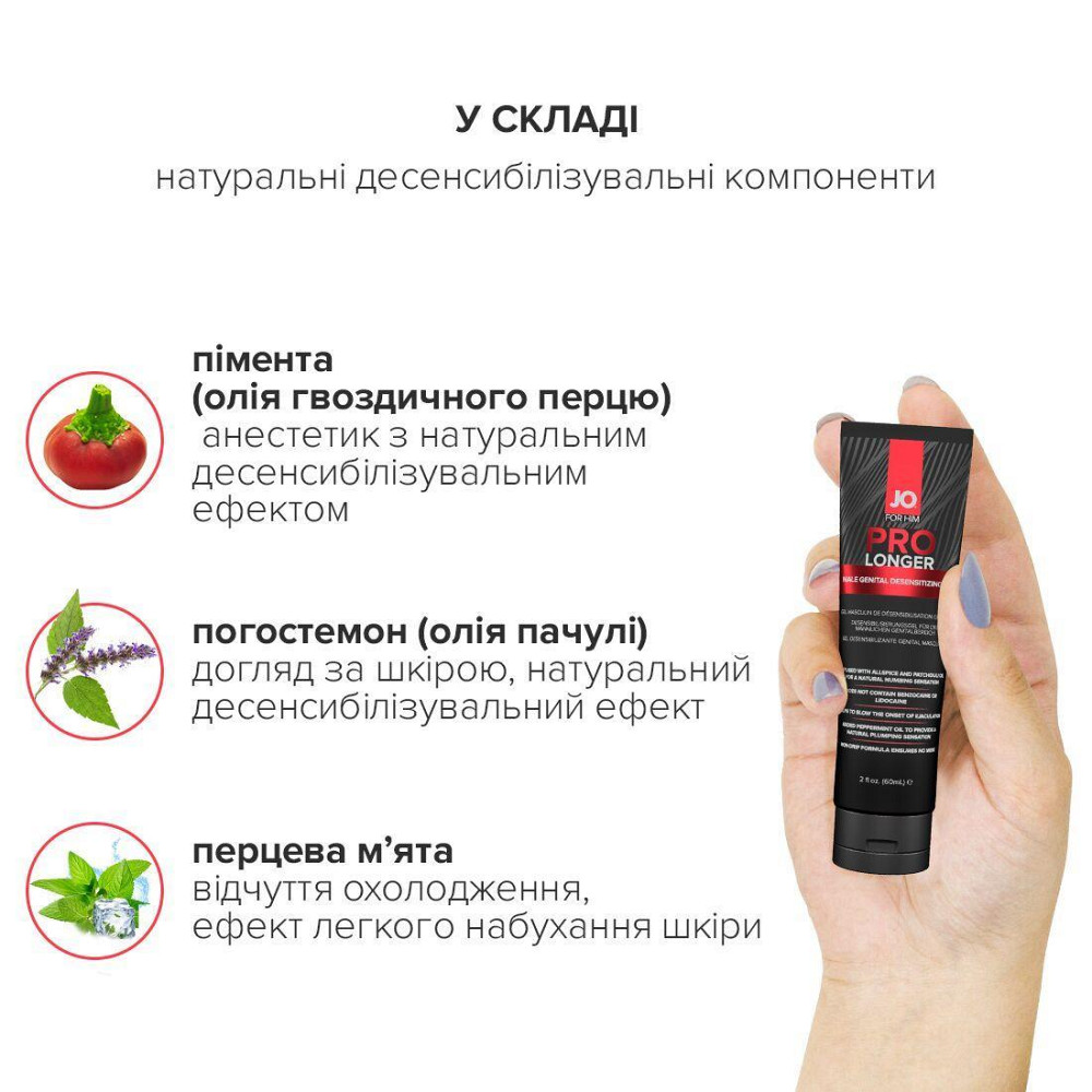 Пролонгер гель JO Prolonger Gel (60 мл) с маслом перечной мяты, гвоздичного перца и пачулей Sex Aura Киев - изображение 5