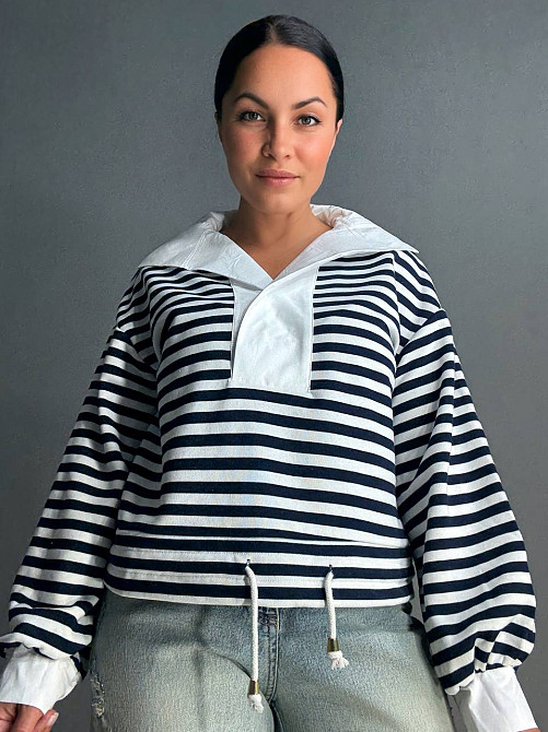 Свитшот женский KEYYMOD 34007 с воротником в полоску оверсайз темно синий, темно-синий, S Киев - изображение 1