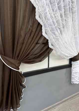 Кухонные шторки VR-Textil № 101к с подвязками венге с белым 330х170 см (52-1195) Киев