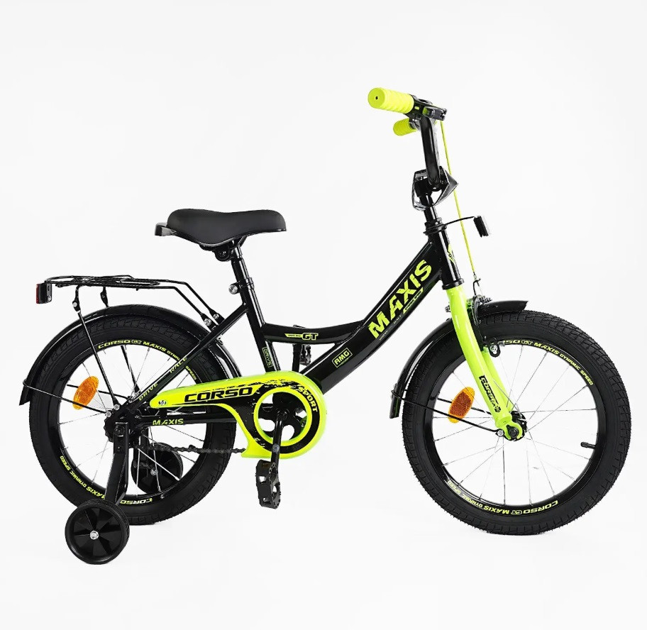 Велосипед 2-х колісний CORSO MAXIS 16 дюймів ручне гальмо додаткові колеса Чорно-жовтий (CL-16338) Чернігів - фото 5
