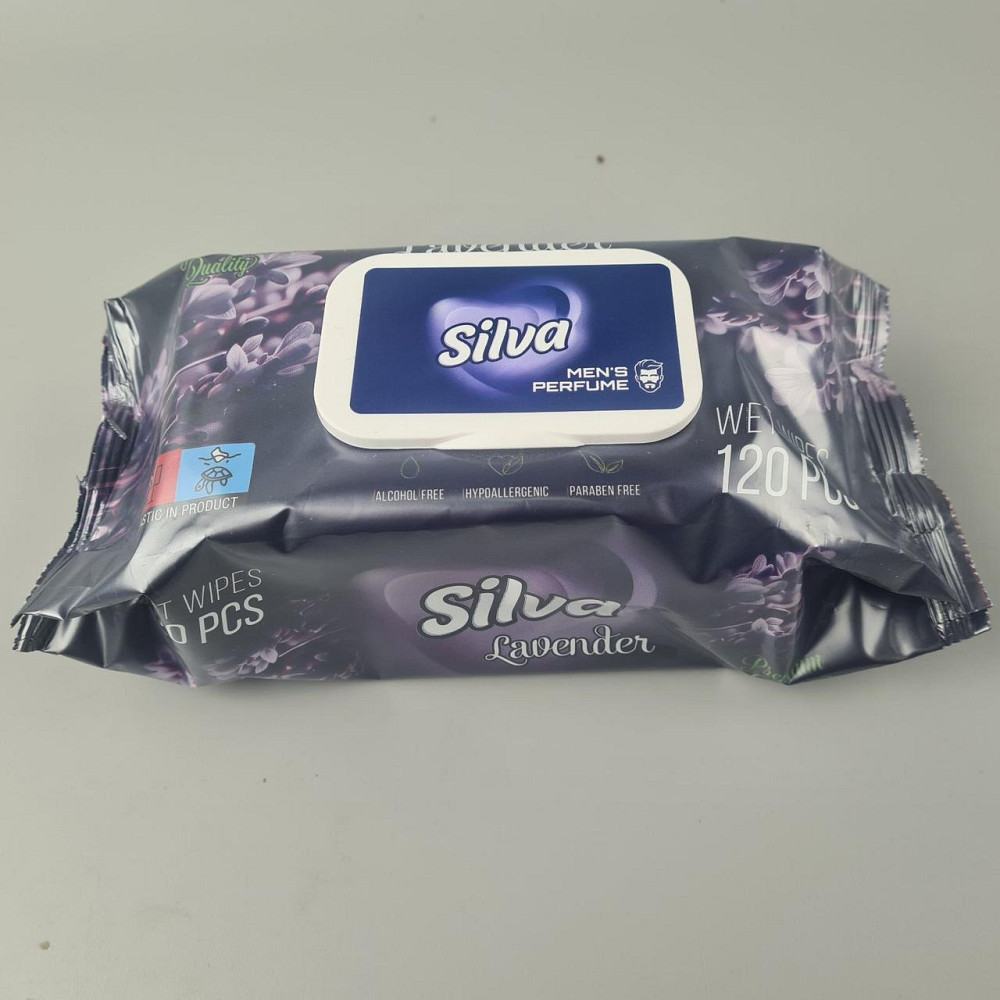 Волога серветка 120 шт з клапаном чорна "Silva" Лаванда (1 пачка) Харків - фото 1