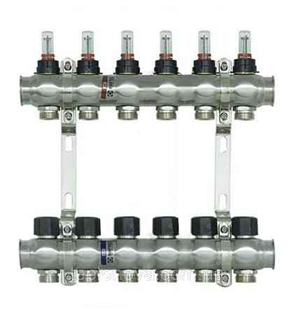 Колектор нержавійка на 6 пар виходів  "Raftec" RC-03 для Теплої Підлоги з розходомірами Чернівці