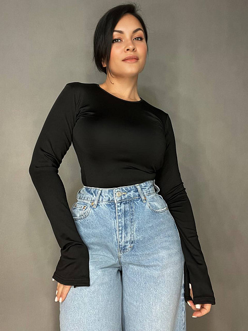 Боди лонгслив Ariadna 1574 удлиненные рукава с разрезами микродайвинг one size черный, черный, one size Киев - изображение 8