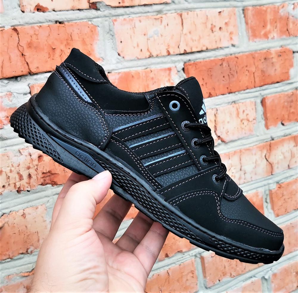 Кроссовки Adidas Мужские Чёрные Кожаные Адидас (размеры: 41,42,43) Видео Обзор Днепр - изображение 3