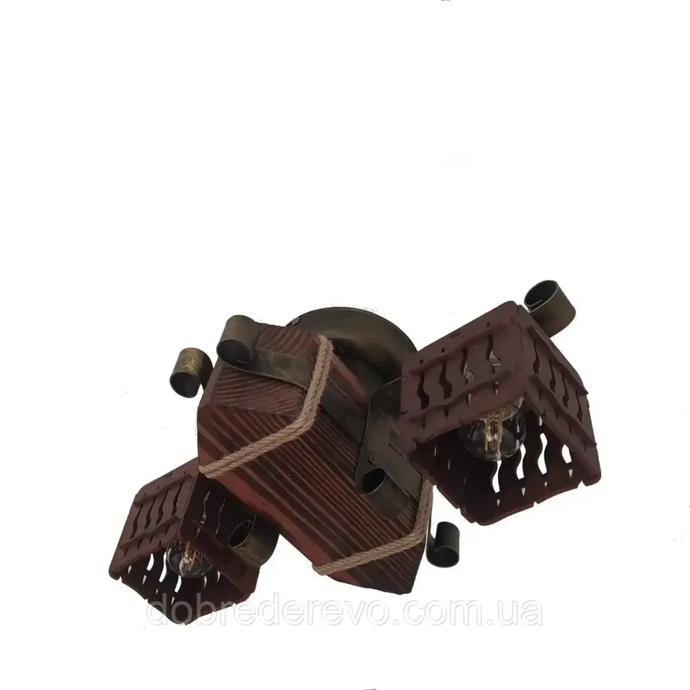 Світильник деревянний на 2 плафона з елементами ковки Вижниця - фото 1