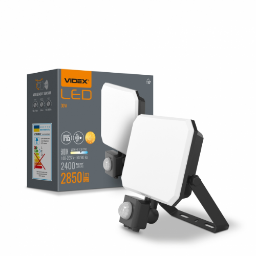LED Прожектор 30W 5000К 220V з датчиком руху чорний VLE-F3-0305B-S F3 Videx Житомир