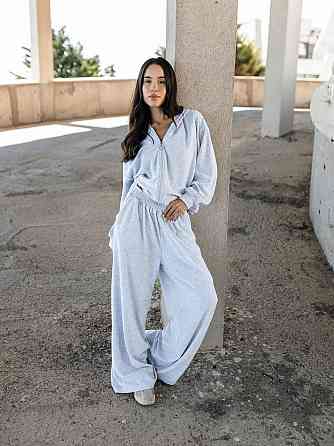 Женский повседневный оверсайз костюм двойка: кофта и штаны хлопковый велюр Меланж Одесса