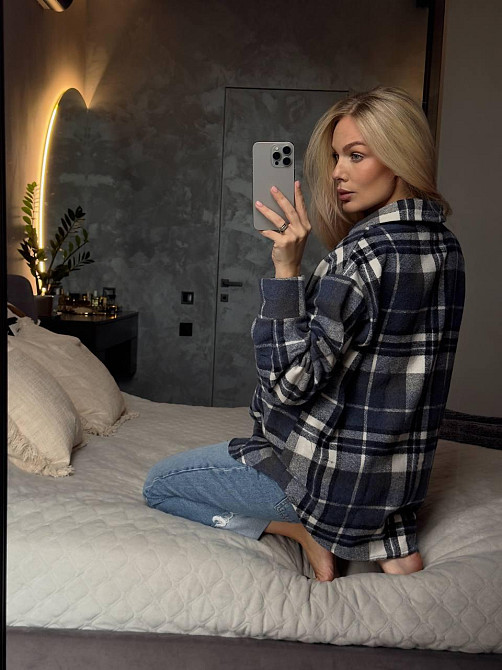 Женская базовая теплая клетчатая рубашка турецкий кашемир Джинс Одесса - изображение 5