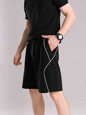 Чоловічі чорні шорти прямого крою весна/літо Pobedov Shape. Однотонні базові чоловічі чорні шорти Київ