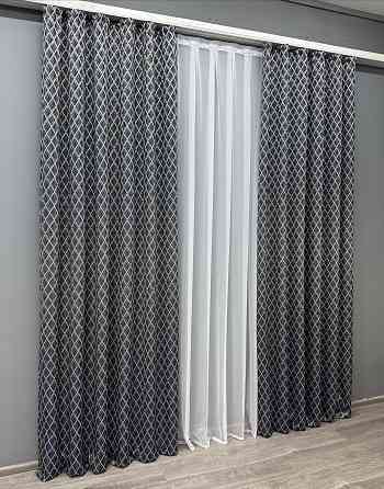 Комплект готових штор VR-Textil Жакард RUBI № 1758ш Темно-синій з молочним 150х300 см 2 шт (33-0716) Київ