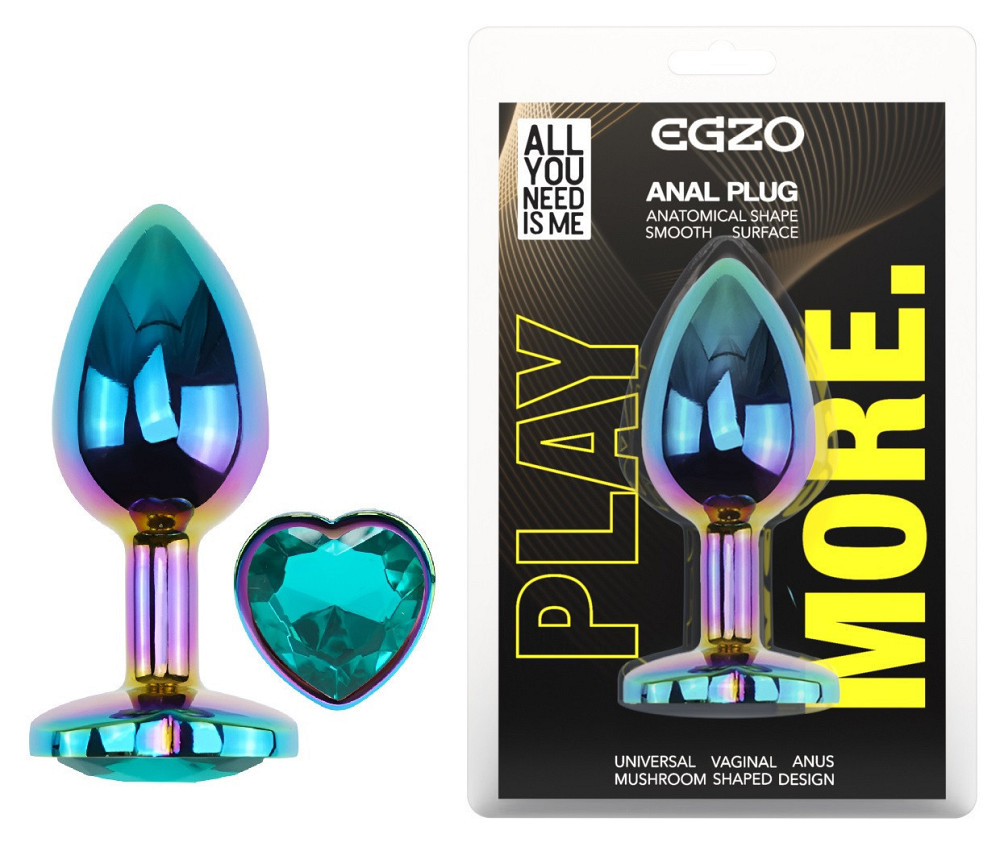 Анальна пробка з кристалом EGZO - Multicolor Heart Plug Marine size S Sex Aura Київ - фото 1