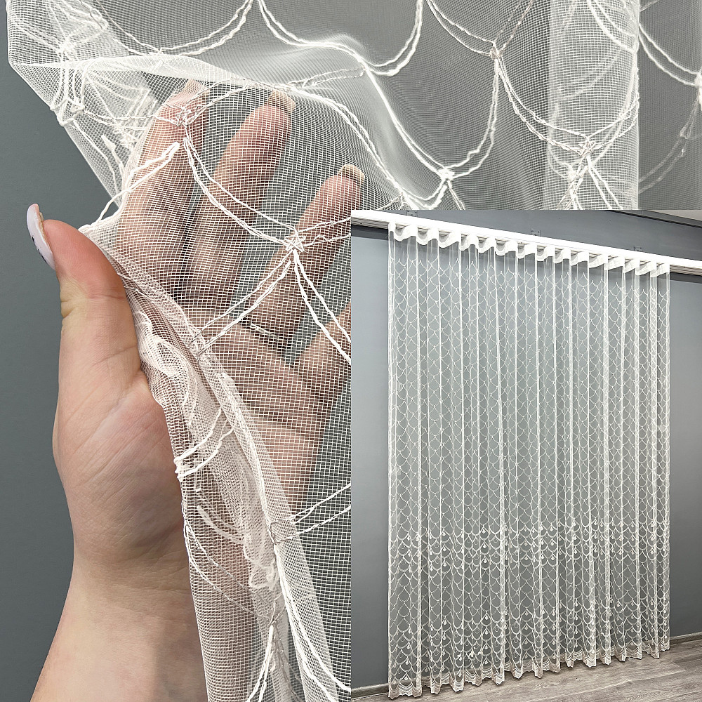 Тюль фатин з вишивкою та люрексом колір молочний з пудровим 2013т Київ - фото 1