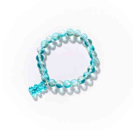 Браслет с мишкой и бусами, цвет бирюзовый, размер универсальный на резинке, мишка 1,6см Киев