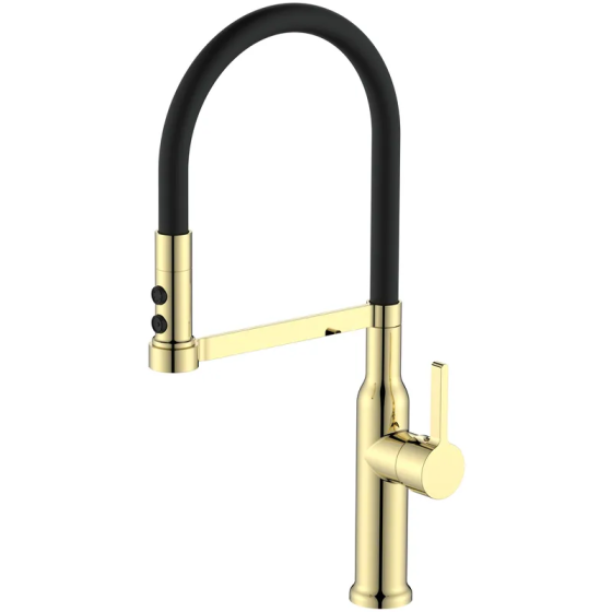 Кухонный смеситель Mixxus Premium PULL 017 цвет матовое золото с черным силиконовым изливом MI8280 Харьков
