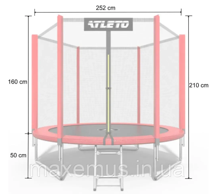 Батут детский 252 см с защитной сеткой и лестницей батут для детей красный Мостиська - фото 3
