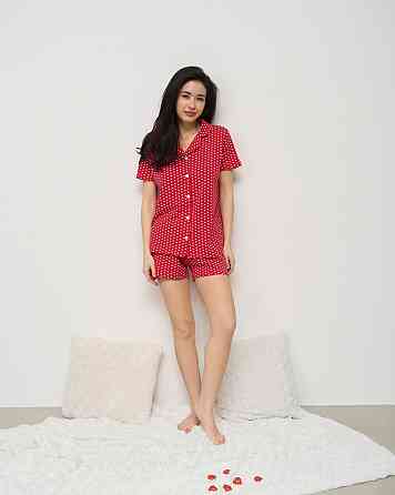 Женская пижама комплект красная с шортиками - мелкие сердечки Nicoletta 60199 L Киев