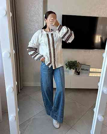 Жіноча сучасна вишиванка з домченого льону 46 Одеса