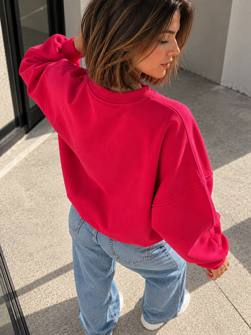 Свитшот женский OLIVIA 2479 oversize утепленный на флисе с вышивкой one size, малиновий, one size Киев - изображение 16