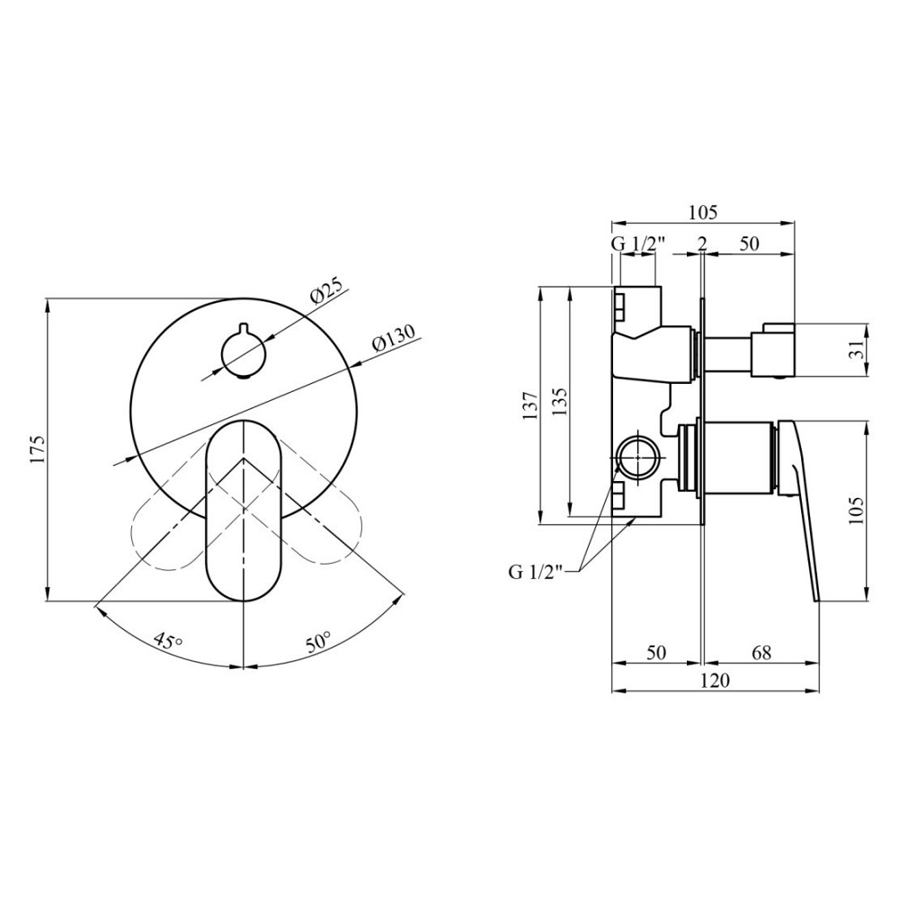 Смеситель скрытого монтажа для душа Kroner Element 211337-5301 графит Киев - изображение 7