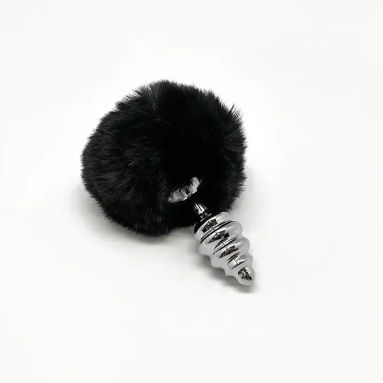 Металева анальна пробка Кролячий хвостик Alive Fluffy Twist Plug S Black, діаметр 2,9 см Львів