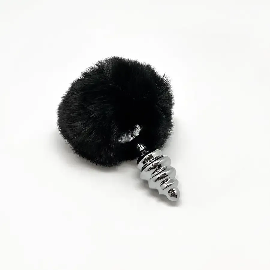 Металева анальна пробка Кролячий хвостик Alive Fluffy Twist Plug S Black, діаметр 2,9 см Львів - фото 2