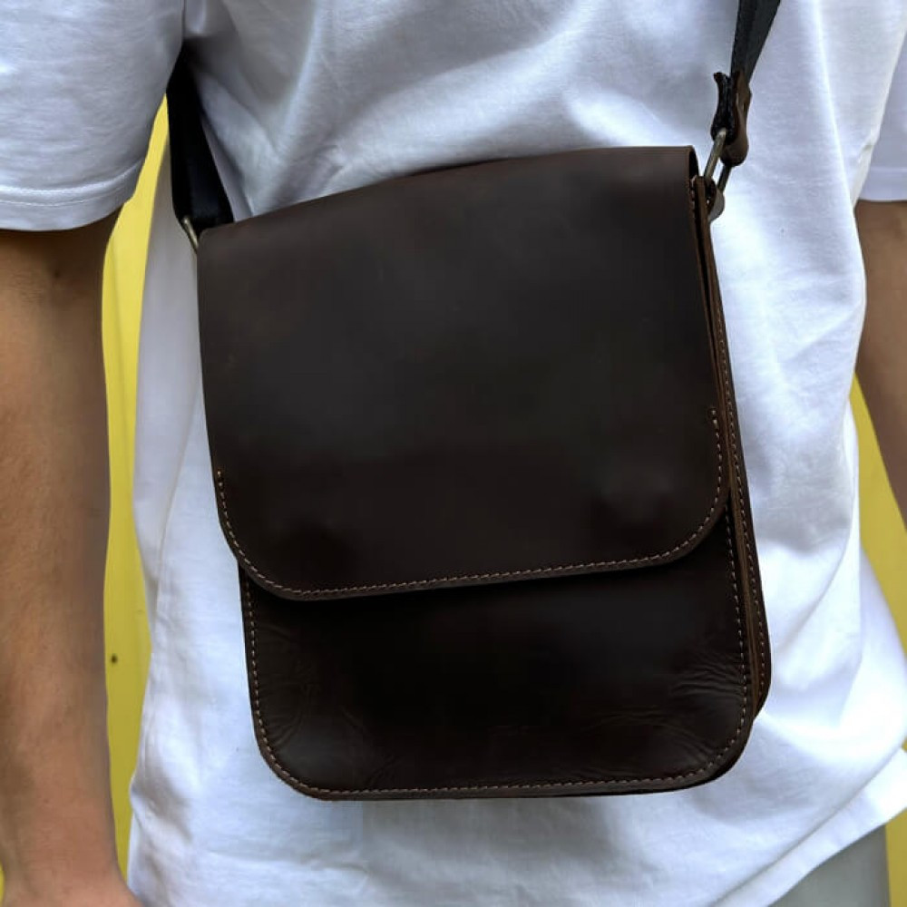 Сумка коричнева через плече чоловіча Майамі, сумка месенджер чоловіча 20*24*4 см з широким ремінцемMasterSem Київ - фото 8