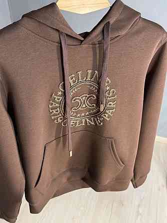 Худи женское A-N 30077 с капюшоном и ажурной вышивкой коричневое, коричневый, M Киев