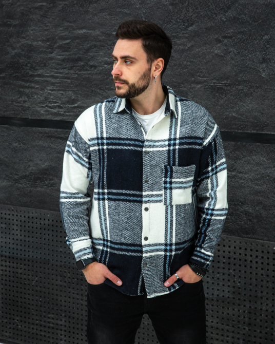 Сорочка чоловіча байка Біло-Темноносиній L Харків - фото 1