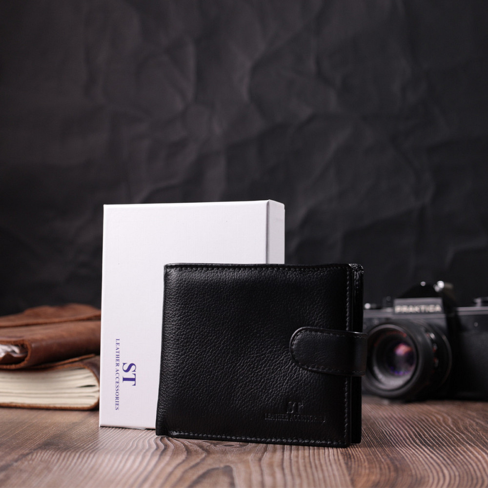 Отменный горизонтальный бумажник для мужчин из натуральной кожи ST Leather 22465 Черный Киев - изображение 4