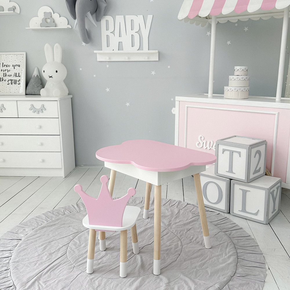 Новинка! Детский стол розовый тучка с нишей и стульчик корона розовая 93061 Киев - изображение 10