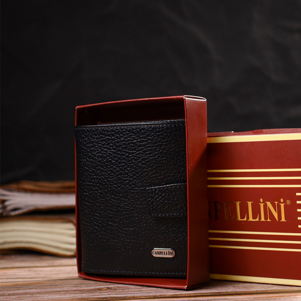 Красивий чоловічий гаманець із натуральної зернистої шкіри CANPELLINI 21730 Чорний Київ - фото 10