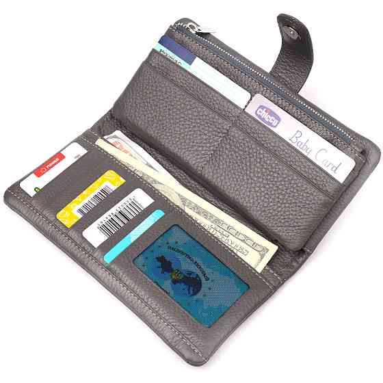 Вертикальное женское портмоне из натуральной кожи KARYA 20999 Серый Киев